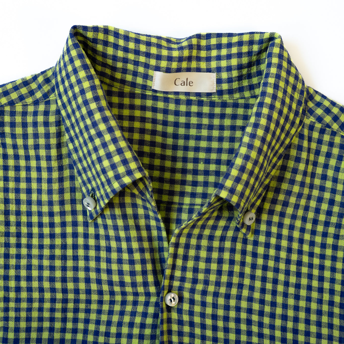 Cale WATER TWIST LINEN B/D SHIRT BLUExYELLOW