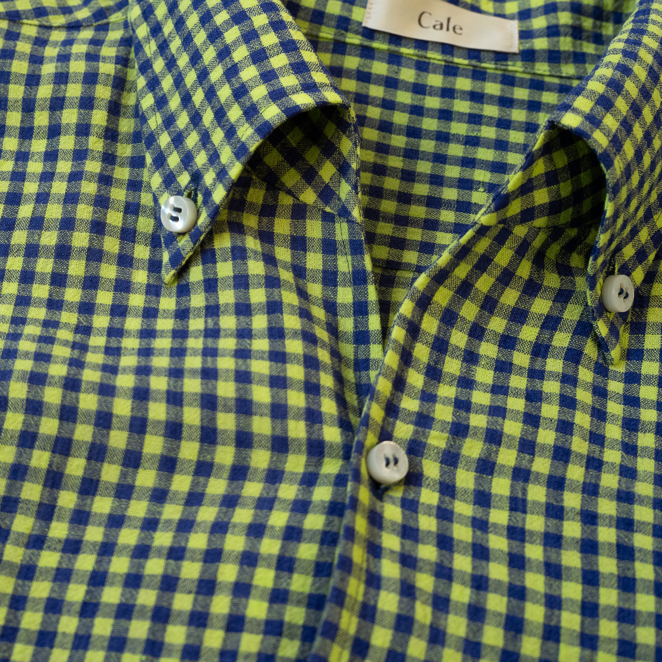 Cale WATER TWIST LINEN B/D SHIRT BLUExYELLOW