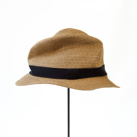 BOXED HAT by mature ha. 4.5cm brim grosgrain ribbon / MIX BROWN x BLACK