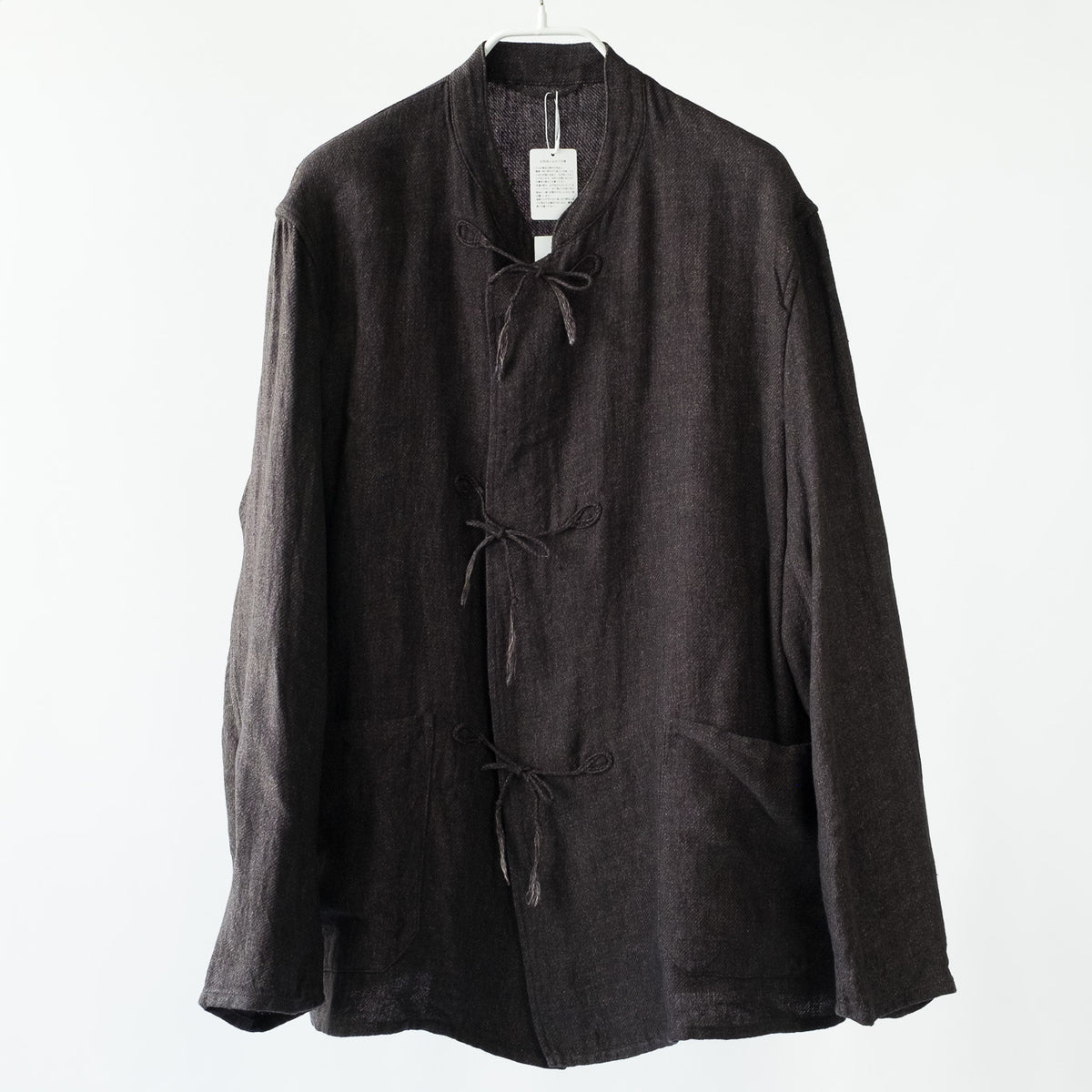 COMOLI LINEN STAND COLLAR JACKET BLACK